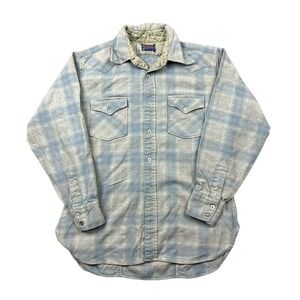 Vintage Pendleton Flannel Shirt Women Large Blue Gray Plaid Wool Button Up